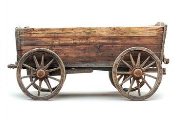 On a white background, a wooden cart wagon is isolated. Generative Ai