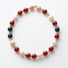 Elegant handmade bracelet featuring red, green, and cream beads, perfect for adding a touch of style to any outfit.