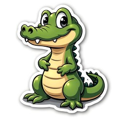 Fototapeta premium Smiling Green Crocodile Cartoon Sticker Illustration. Generative AI