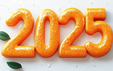 3D text "2025" juice texture realistic modern design, soft lighting, white background 