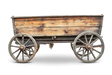 Fototapeta premium On a white background, a wooden cart wagon is isolated. Generative Ai