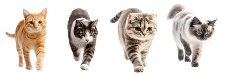 Four Cats Walking Gracefully Together