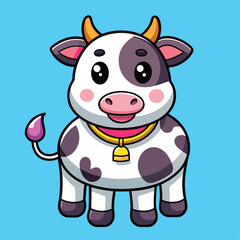  Cute Plump Cow with Bell - Cartoon Illustration