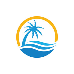 Palm tree with sunset logo design inspiration