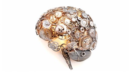 Fototapeta premium a luminous brain hemisphere adorned with intricate clockwork mechanisms, symbolizing the harmony between human intellect and the cosmic order