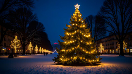 A nighttime miracle: A Christmas tree on the street. 