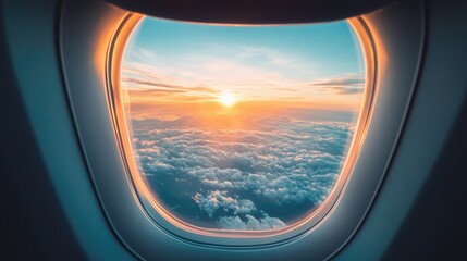Obraz premium Airplane Window Sunset Clouds