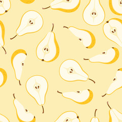Slices of yellow pears seamless pattern. Fruits background. Vector cartoon flat illustration.
