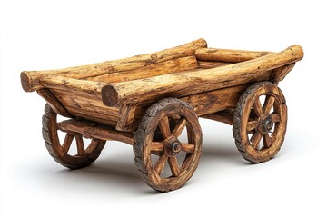 On a white background, a wooden cart wagon is isolated. Generative Ai