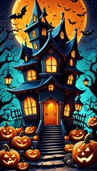 halloween layout, cartoon illustration