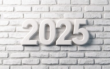 3D text "2025" with brick texture realistic modern design, soft lighting, white background 