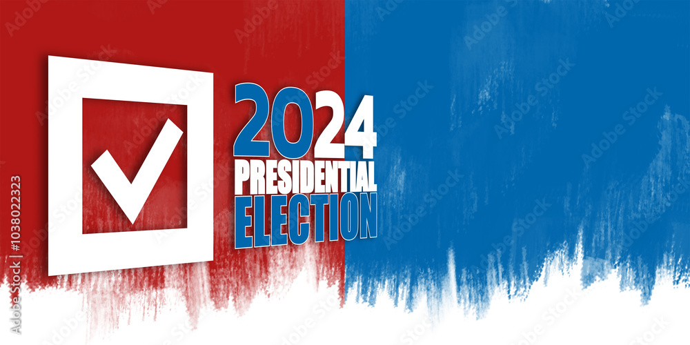 Poster Election 2024 Concept Banner with Checkmark on Red and Blue Background. 3D Rendering