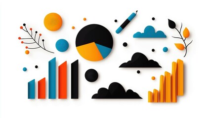 Colorful business graphics and icons, white background