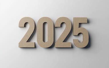 3D text "2025" with cardboard texture realistic modern design, soft lighting, white background 