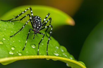 Aedes Aegypti Mosquito on a Leaf