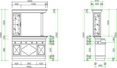 Vector sketch illustration of the silhouette of the interior design of a modern classic vintage home kitchen set