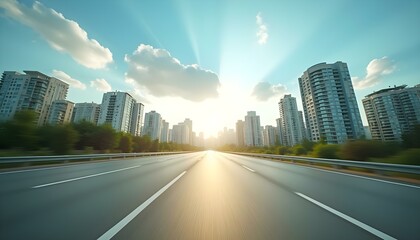 Fototapeta premium Highway in the city with sunbeams