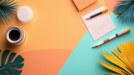 Creative workspace with colorful stationery.