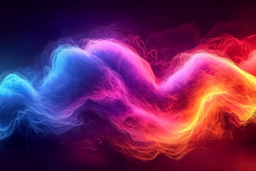 Dynamic abstract waves of colorful light in vibrant hues of blue, pink, and orange, creating a glowing, ethereal effect on a dark background