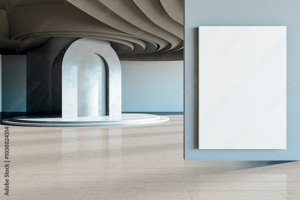 Aufkleber modern abstract interior design with a blank canvas wall and elegant curves in light tones. 3d rende