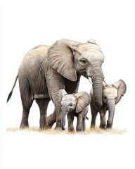Fototapeta premium Elephants family in natural habitat.