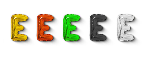 colorful balloon foils isolated on white background, set of letter E balloon foils, the shape of the Letter E balloon.	