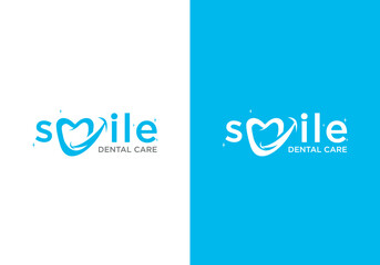 smiling teeth design concept, dental care logo design vector image with wordmark style.