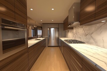 Fototapeta premium Minimalist 3D Kitchen Rendering with Sleek Design