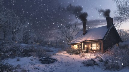 Charming Cottage in a Snowy Winter Landscape
