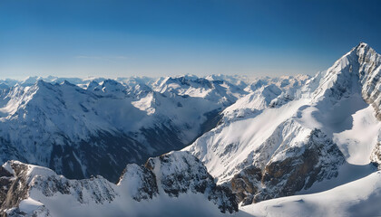 Panoramic view of Snow Alps and Blue Sky around the mountain