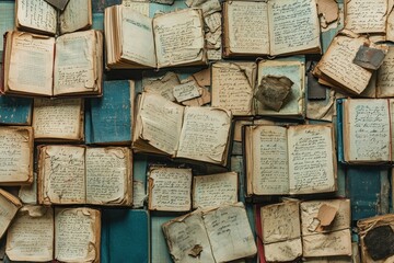 Obraz premium Overhead View of Various Open Books on a Surface