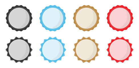 Simple circle frame vector icon set in different color. Collection of empty circular stamp logo symbol. Blank labels or circular stamp. Circle template for logo, stickers and business sign symbol.