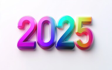 3D text "2025" with rainbow gradient realistic modern design, soft lighting, white background 