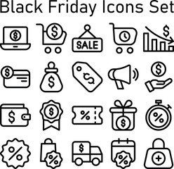 Black Friday Icon Set With Dollar Symbol and Percentage