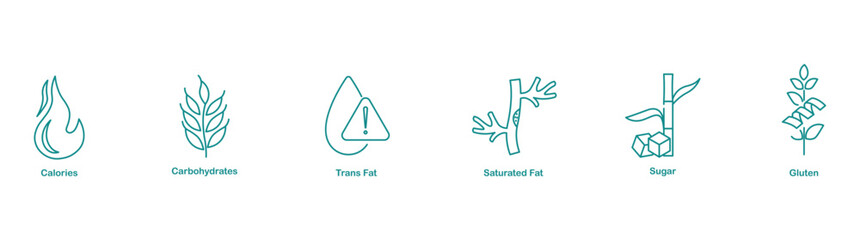 Calories, Carbs, and Fats Icons for Dietary and Nutritional Awareness