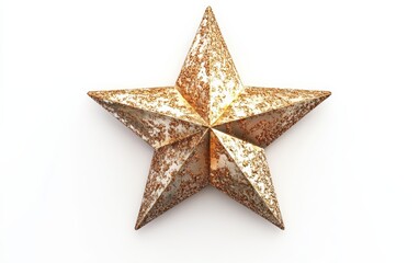 Fototapeta premium 3D star with a shiny golden metallic texture, realistic design, soft lighting, on a pure white background. 