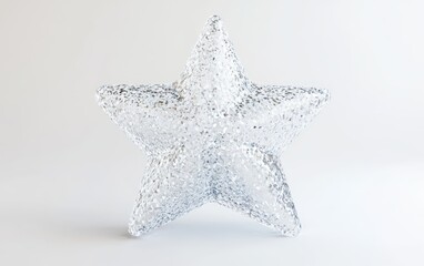 3D star with a frosty, icy texture that glimmers in the light, realistic design, soft lighting, on a pure white background. 
