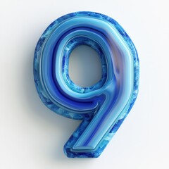 Fototapeta premium 3D number 9 with blue agate texture realistic modern design, soft lighting, white background. 