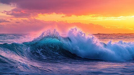 Fototapeta premium A vibrant sunset over ocean waves, showcasing nature's beauty and tranquility.