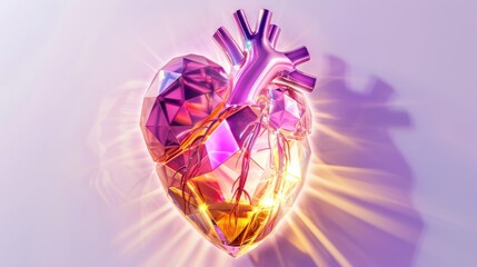 a minimalist depiction of the human heart as a radiant crystal