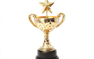 A golden trophy with a star on top professional stock photo on white background 