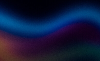 Abstract glowing dark purple blue green color wave grainy gradient texture backdrop design, color flow on dark, noise texture, cover, website header, copy space.