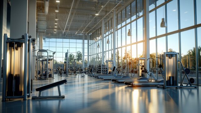 Dynamic Gym Interior with State-of-the-Art Weightlifting Equipment and Busy Atmosphere