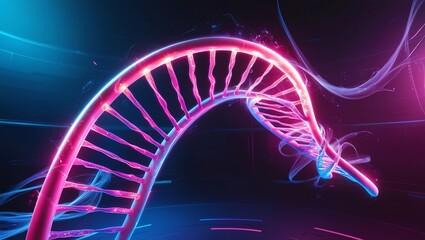 A vibrant glowing DNA double helix structure.