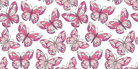 Butterfly Modern art, mosaic style, seamless pattern for decorating all fashion designs, fabrics, wallpapers and prints. on a white background