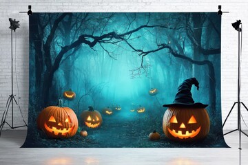 halloween background with pumpkin and bats