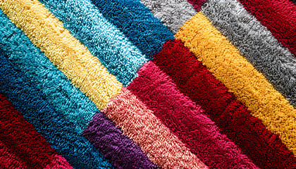 Colorful striped carpet as background, top view. Banner design