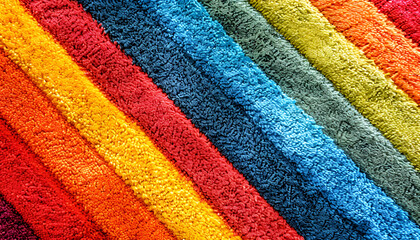 Colorful striped carpet as background, top view. Banner design
