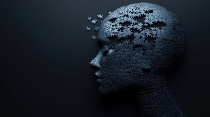 Obraz premium A silhouette of a human head made of puzzle pieces, symbolizing complexity and thought.