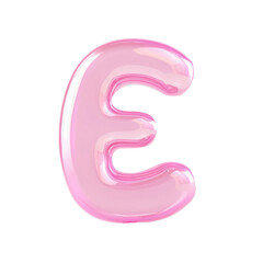 Naklejka premium 3D Cartoon Icon Letter E, Soft Round Balloon Design, Isometric View with a Frosted Glass Effect, Minimalist Pink Palette, Clean Smooth Finish, Rendered on a Transparent Background